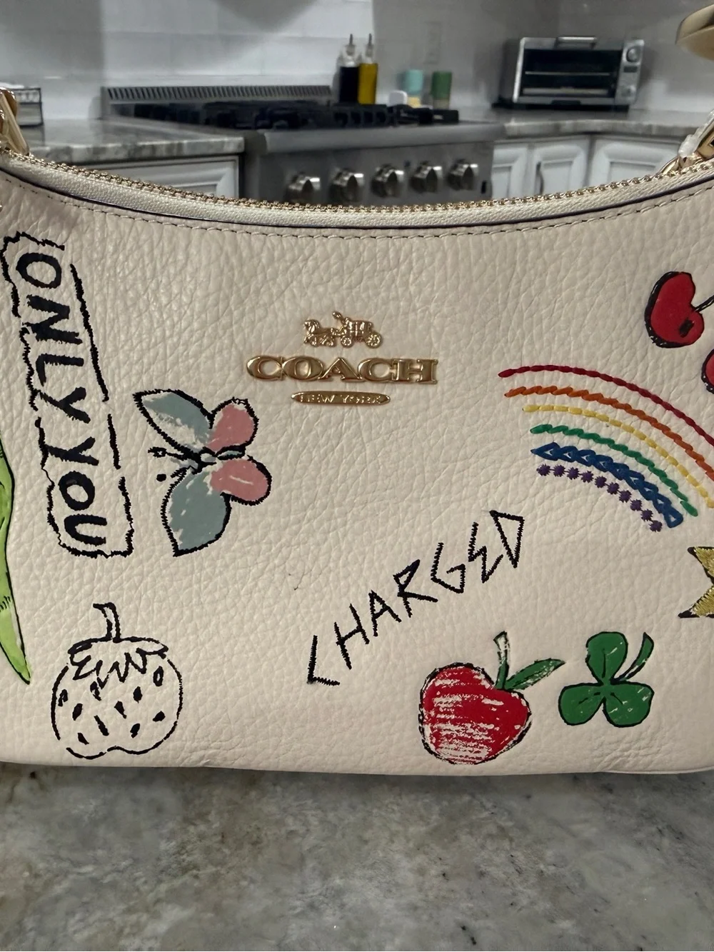 Coach Teri Shoulder Bag “Too Cool” Chalk Graffiti Print Leather